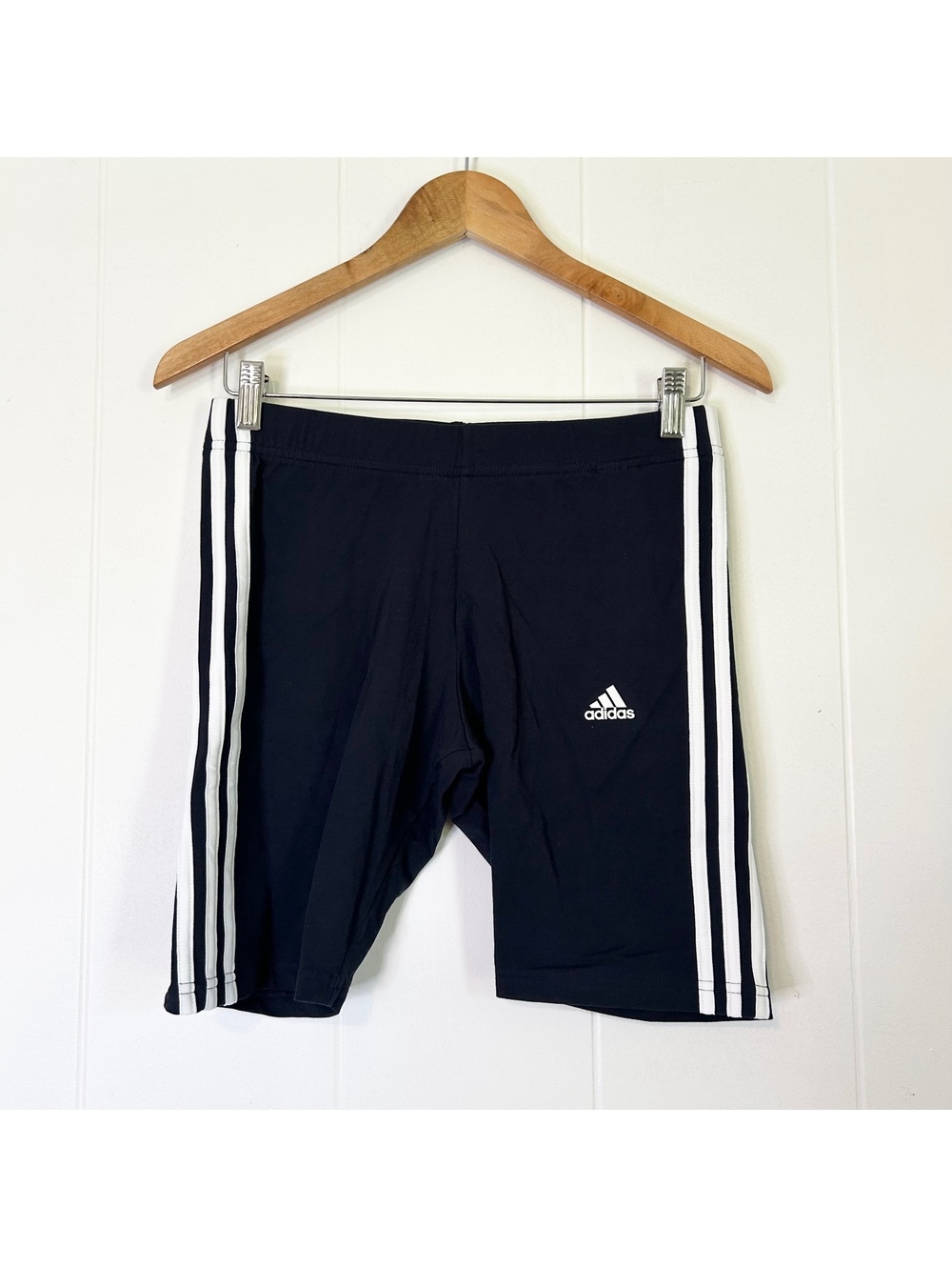 Adidas 3 Stripe Black White Active Athletic Workout Biker Shorts Women's Medium